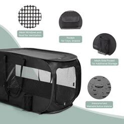 Love's Cabin 36in Portable Upgrade Large Dog Bed - Pop Up Dog Kennel, Indoor Outdoor Crate For Pets, Portable Car Seat Kennel, Cat Bed Collection, Black