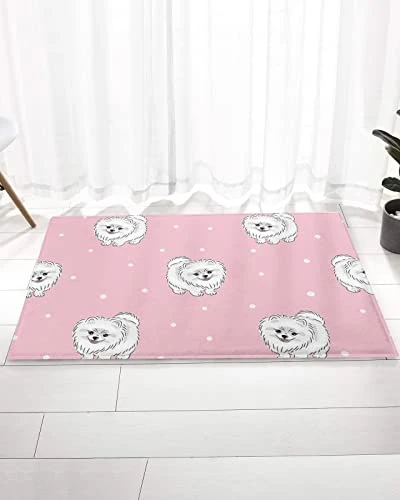 Bathroom Rugs Door Mat Cartoon Pets White Long Haired Dog Polka Dot Pink Te Xture Soft Plush Front Door Mat Non-Slip Washable Indoor Door Mats For Entryway, Highly Absorbent Rug For Tub 20"x31.5" 1 Bathroom Rugs Door Mat Cartoon Pets White Long Haired Dog Polka Dot Pink Te Xture Soft Plush Front Door Mat Non-Slip Washable Indoor Door Mats For Entryway, Highly Absorbent Rug For Tub 20"x31.5"