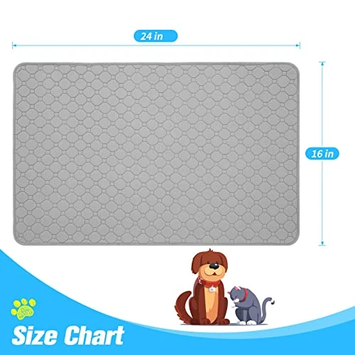 Waterproof Dog Food Mat Non-Slip - Pack Of 2 Dog Bowl Mat Absorbent Pet Feeding Mats Washable Pee Pads For Puppies Cats, Solid Grey 24" X 16" 1 Waterproof Dog Food Mat Non-Slip - Pack Of 2 Dog Bowl Mat Absorbent Pet Feeding Mats Washable Pee Pads For Puppies Cats, Solid Grey 24" X 16"