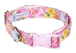 Steel Mill & Co Adjustable Dog Collar With Quick Release Buckle, Heavy Duty Canvas, Cute Floral Dog Collars For Medium And Large Dogs, Summer Garden