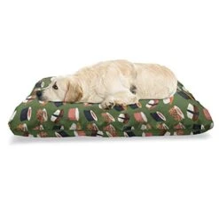 Ambesonne Sushi Pet Bed, Seafood Themed Traditional Sushi Rolls Consisting Of Rice Raw Fish Veggies In Seaweed, Chew Resistant Pad For Dogs And Cats Cushion With Removable Cover, 24" X 39", Multicolor