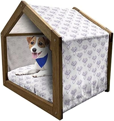 Ambesonne Food Wooden Dog House, Repetitive Pattern With Outline Fruits And Vegetables, Indoor & Outdoor Portable Dog Kennel With Pillow And Cover, X-Large, Pale Orange Pale Yellow 4 Ambesonne Food Wooden Dog House, Repetitive Pattern With Outline Fruits And Vegetables, Indoor & Outdoor Portable Dog Kennel With Pillow And Cover, X-Large, Pale Orange Pale Yellow - Image 4