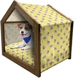 Ambesonne Fruit Wooden Pet House, Cartoon Carrots Images In Triplet Design Healthy Vegetable Foods Natural Art, Indoor & Outdoor Portable Dog Kennel With Pillow And Cover, Small, Coral Earth Yellow -Zoomie Shop 41XKDUsCtaL. AC