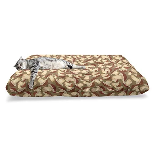 Ambesonne Mushroom Pet Bed, Organic Food Porcini Mushroom With Vintage Grunge Display Harvest Farmland, Chew Resistant Pad For Dogs And Cats Cushion With Removable Cover, 24" X 39", Cocoa Brown Beige 2 Ambesonne Mushroom Pet Bed, Organic Food Porcini Mushroom With Vintage Grunge Display Harvest Farmland, Chew Resistant Pad For Dogs And Cats Cushion With Removable Cover, 24" X 39", Cocoa Brown Beige - Image 2