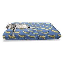 Ambesonne Pop Art Pet Bed, Hipster Banana Graphic Exotic Fruits Island Food Jungle Tropical Design, Chew Resistant Pad For Dogs And Cats Cushion With Removable Cover, 24" X 39", Cobalt Blue Mustard