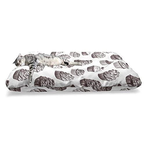 Ambesonne Cupcake Pet Bed, Delicious Desserts Food Yummy Chocolate Cake With Cherries Sketch, Chew Resistant Pad For Dogs And Cats Cushion With Removable Cover, 24" X 39", Muave Taupe And White 2 Ambesonne Cupcake Pet Bed, Delicious Desserts Food Yummy Chocolate Cake With Cherries Sketch, Chew Resistant Pad For Dogs And Cats Cushion With Removable Cover, 24" X 39", Muave Taupe And White - Image 2