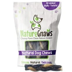 Nature Gnaws Braided Twists For Dogs - Premium Natural Beef Dog Chew Treats - Combo Of Bully Sticks And Beef Gullet - Long Lasting Training Reward