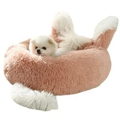 SHRADS Super Soft Pet Bed Kennel Dog Round Cat Winter Warm Sleeping Sofa Long Plush Cute Shape Puppy Cushion Mat Cat Supplies (Small,Leather Pink)