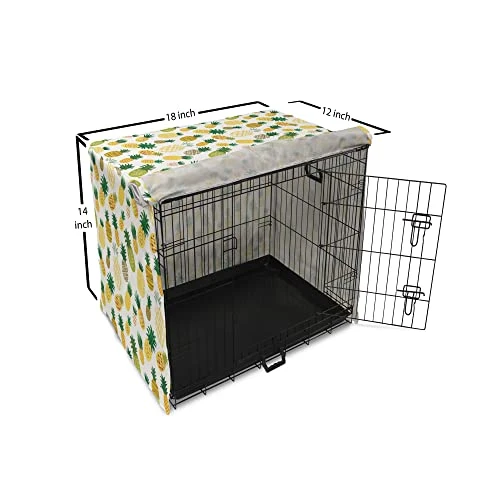 Ambesonne Food Dog Crate Cover, Cartoon Style Fruits Simplistic HDrawn Tropical Pineapples With Stripes Dots, Easy To Use Pet Kennel Cover For Small Dogs Puppies Kittens, 18 Inch, Hunter Green Mustard 5 Ambesonne Food Dog Crate Cover, Cartoon Style Fruits Simplistic HDrawn Tropical Pineapples With Stripes Dots, Easy To Use Pet Kennel Cover For Small Dogs Puppies Kittens, 18 Inch, Hunter Green Mustard - Image 5