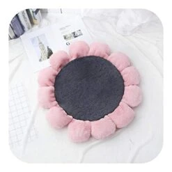Big Incisors Feeding Mats Dogs， Warm Padded Flower Dog Bed Waterproof Washable Pet House Kennel Round Floor Carpet Crawling Mat-Grey-S Diameter 60cm