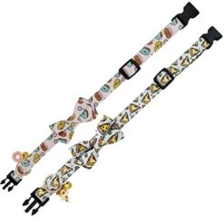 KUDES 2 Pack Dog Collars With Bow Tie, Adjustable Dog Collar With Bells Safety Buckle Cute Pet Collars For Small/Medium/Large Dogs And Cats Boys Girls (Doughnut+Pizza, L(14"-22")) -Zoomie Shop 41bjlCTDuJL