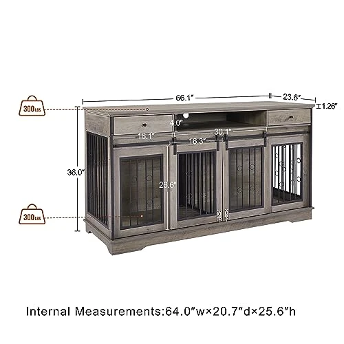 Tmsan Large Dog Crate Furniture, 66" Heavy Duty Wood Dog Kennel With Divider & Drawers, Indoor Dog House Cage For 2 Medium Dogs, End Table TV Stand 2 Tmsan Large Dog Crate Furniture, 66" Heavy Duty Wood Dog Kennel With Divider & Drawers, Indoor Dog House Cage For 2 Medium Dogs, End Table TV Stand - Image 2
