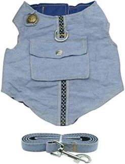 DOILNXH Denim Dog Harness Vest And Leash Blue Padded Jacket Jean Star Clothes With Pocket For Small Dogs Cat Chihuahua -Zoomie Shop 41cbSZDQK1L. AC