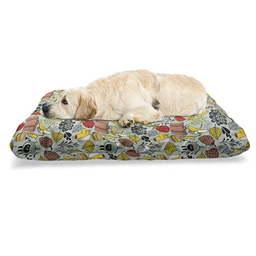 Ambesonne Grunge Pet Bed, Various Skull Omelet Watermelon Onion Mushroom Cooking Eye Banana Food Illustration, Chew Resistant Pad For Dogs And Cats Cushion With Removable Cover, 24" X 39", Multicolor 1 Ambesonne Grunge Pet Bed, Various Skull Omelet Watermelon Onion Mushroom Cooking Eye Banana Food Illustration, Chew Resistant Pad For Dogs And Cats Cushion With Removable Cover, 24" X 39", Multicolor