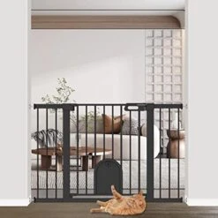 Narrow Baby Gate With Cat Door Walk Through - 24.5" To 29.5" Wide Small Pet Gate For Puppy Dog Doorway Stair - Pressure Mounted Safety Child Gate Stand 30 Inches Tall -Zoomie Shop 41dLNOTpK9L. AC