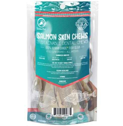 TickledPet Salmon Skin Treats For Dogs - Healthy & Natural, Packed With Omega-3s - Dental Chew For Clean Teeth & Happy Gums - Human Grade Quality Dog Food - 6oz 2 TickledPet Salmon Skin Treats For Dogs - Healthy & Natural, Packed With Omega-3s - Dental Chew For Clean Teeth & Happy Gums - Human Grade Quality Dog Food - 6oz - Image 2