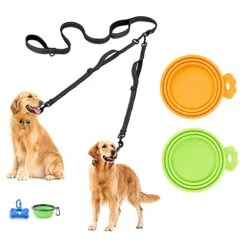 PetBonus 2-Pack Silicone Pet Can Lids (Orange, Green) And Adjustable Double Dog Leash (Black)