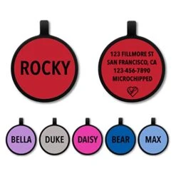 LYP Soundless Pet Tag - Deep Engraved Silicone – Double Sided And Engraving Will Last - Many Design Choices Of Pet ID Tags, Dog Tags, Cat Tags (Red, Circle)
