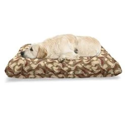 Ambesonne Mushroom Pet Bed, Organic Food Porcini Mushroom With Vintage Grunge Display Harvest Farmland, Chew Resistant Pad For Dogs And Cats Cushion With Removable Cover, 24" X 39", Cocoa Brown Beige