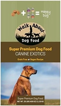 Walk About Pet, WA10038, Super Premium Canine Exotics Dog Food, Dry Alkaline Kibble, Vegan Recipe, Grain-Free, Gluten-Free, Single Source Protein, 25-Pound Bag