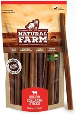 Natural Farm Collagen Dog Chews (6”, 10 Units), Odor-Free Long Lasting Bully Sticks & Rawhide Alternative Dog Treats, 95% Collagen Low Fat, High Protein Best Dental Dog Treats – Medium & Large Dogs -Zoomie Shop 41iH11N5ayL. AC