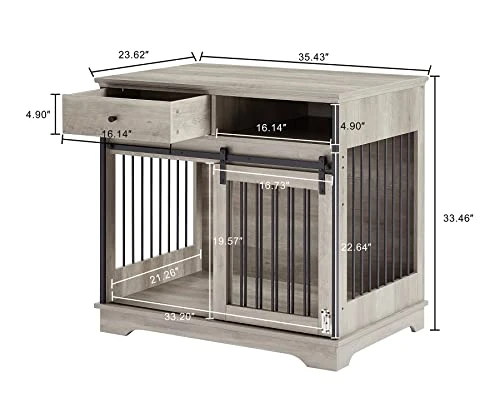 IRCPEN Dog Crate Furniture,Modern Sliding Door Kennel For Small Medium Large Dogs Up To 70 Lb, Heavy-Duty Dog Cage House With Drawer And Open Shelf (35" X 24" X 33" -Grey) 5 IRCPEN Dog Crate Furniture,Modern Sliding Door Kennel For Small Medium Large Dogs Up To 70 Lb, Heavy-Duty Dog Cage House With Drawer And Open Shelf (35" X 24" X 33" -Grey) - Image 5