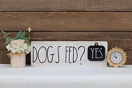 Dogs Sign Decor With Sayings- Dogs Fed? Yes/No,Black And White Wood With Metal Tag, Gifts For Dog Lover 15'' X 4.75'' 2 Dogs Sign Decor With Sayings- Dogs Fed? Yes/No,Black And White Wood With Metal Tag, Gifts For Dog Lover 15'' X 4.75'' - Image 2
