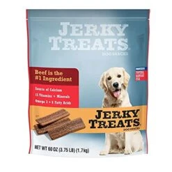 Jerky Treats Tender Beef Strips Dog Snacks 15 Vitamin& Mineral& Omega 3 Made In USA, 60 Oz, New Packaging (1 Pack)