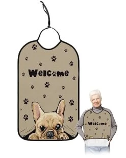 Funnywall88 Adult Bibs Cute Dog Pets Paws Waterproof Apron For Elderly, Women For Eating With Adjustable Strap Snap Closure - Washable With Optional Crumb Catcher, Reusable, Large