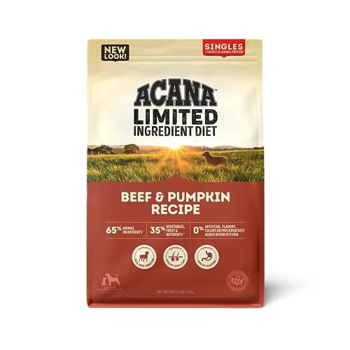 ACANA Singles Limited Ingredient Dry Dog Food, Beef & Pumpkin Recipe, Grain Free Beef Dry Dog Food, 4.5lb 1 ACANA Singles Limited Ingredient Dry Dog Food, Beef & Pumpkin Recipe, Grain Free Beef Dry Dog Food, 4.5lb