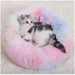 YangYan Super Soft Dog Bed Round Washable Long Plush Dog Kennel Cat House Velvet Mats Sofa For Dog Chihuahua Dog Basket Pet Bed (Color : Silver, Size : 40cm) -Zoomie Shop 41mEKvlRwUL. AC