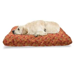 Ambesonne Fruits Pet Bed, Cherry Branches And Leaves Summer Eat Organic Food Motif Print, Chew Resistant Pad For Dogs And Cats Cushion With Removable Cover, 24" X 39", Burnt Orange And Multicolor