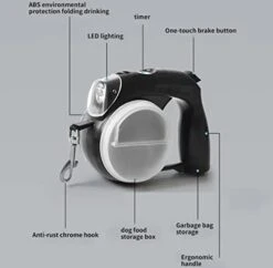 GENERIC Dog Leash Set, New 2023 5-in-1 Retractable Dog Leash With LED Light With Electronic Watch & Poop Bag Box & Food Box & Water Bowl. -Zoomie Shop 41q7FzNAT3L