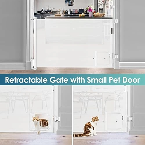 Retractable Baby Gate With Cat Door 55" Wide Baby Gate Indoor Retractable Dog Gate Outdoor Retractable Gate Pet Gates With Walk Through Door Gate Cat Gate For Doorway Baby Gate For Stairs, White 2 Retractable Baby Gate With Cat Door 55" Wide Baby Gate Indoor Retractable Dog Gate Outdoor Retractable Gate Pet Gates With Walk Through Door Gate Cat Gate For Doorway Baby Gate For Stairs, White - Image 2