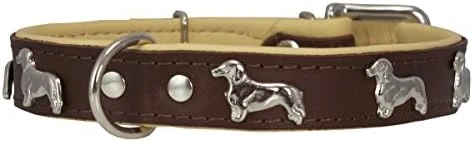 Dogs My Love Real Leather Soft Leather Padded Dog Collar Dachshund (10.5"-12" Neck; 3/4" Wide, Brown/Beige) 2 Dogs My Love Real Leather Soft Leather Padded Dog Collar Dachshund (10.5"-12" Neck; 3/4" Wide, Brown/Beige) - Image 2