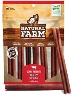 Natural Farm Odor-Free Bully Sticks (6 Inch, 25 Pack), 1.3 Lb. Bag, Fully Digestible 100% Beef Pizzle Chews, Grass-Fed, Non-GMO, Grain-Free, Natural Long-Lasting Chews For Small & Large Dogs -Zoomie Shop 41th 84RuxL. AC