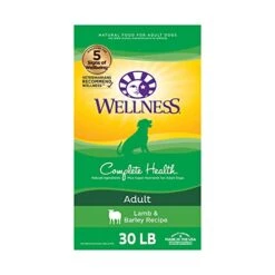 Wellness Complete Health Dry Dog Food With Grains, Made In USA With Real Meat & Natural Ingredients, All Breeds, Adult Dogs (Lamb & Barley, 30-lb) β With Nutrients For Immune, Skin, & Coat Support