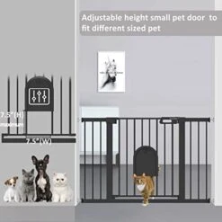Narrow Baby Gate With Cat Door Walk Through - 24.5" To 29.5" Wide Small Pet Gate For Puppy Dog Doorway Stair - Pressure Mounted Safety Child Gate Stand 30 Inches Tall -Zoomie Shop 41v57uQlV8L