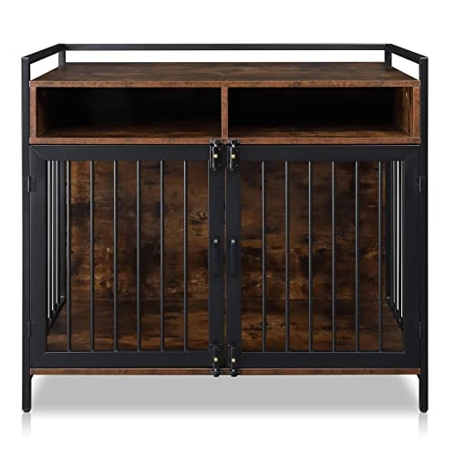 Dog Crate For Large Dogs, Black Furniture Dog Crate, Large Dog Kennel Indoor, Heavy Duty Wood Dog Cage Table With Drawers Storage, Sturdy Metal, Inner Size: 38.6" L X 23.6" W X 31.5" H 2 Dog Crate For Large Dogs, Black Furniture Dog Crate, Large Dog Kennel Indoor, Heavy Duty Wood Dog Cage Table With Drawers Storage, Sturdy Metal, Inner Size: 38.6" L X 23.6" W X 31.5" H - Image 2