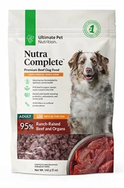 ULTIMATE PET NUTRITION Nutra Complete, 100% Freeze Dried Veterinarian Formulated Raw Dog Food With Antioxidants Prebiotics And Amino Acids, (Beef, 5 OZ)