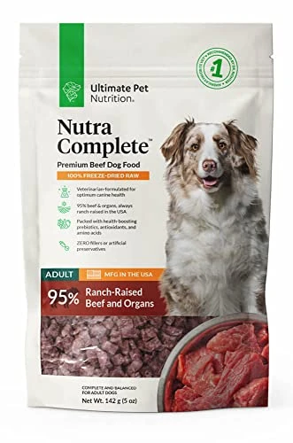 ULTIMATE PET NUTRITION Nutra Complete, 100% Freeze Dried Veterinarian Formulated Raw Dog Food With Antioxidants Prebiotics And Amino Acids, (Beef, 5 OZ) 1 ULTIMATE PET NUTRITION Nutra Complete, 100% Freeze Dried Veterinarian Formulated Raw Dog Food With Antioxidants Prebiotics And Amino Acids, (Beef, 5 OZ)