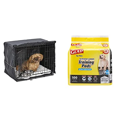 ICrate Dog Crate Starter Kit | 24-Inch Dog Crate Kit (Black) & Glad For Pets Black Charcoal Puppy Pads 23" X 23" | Puppy Potty Training Pads, 100 Count 1 ICrate Dog Crate Starter Kit | 24-Inch Dog Crate Kit (Black) & Glad For Pets Black Charcoal Puppy Pads 23" X 23" | Puppy Potty Training Pads, 100 Count