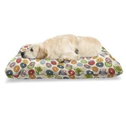 Ambesonne Food Pet Bed, Colorful Sketch Of Glazed Donuts In Sprinkles And Hot Drink Cups Pattern, Chew Resistant Pad For Dogs And Cats Cushion With Removable Cover, 24" X 39", Eggshell And Multicolor