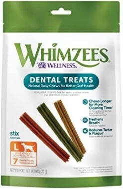 WHIMZEES By Wellness Stix Natural Dental Chews For Dogs, 3X Longer Lasting & Grain-Free, Freshen Breath & Fight Plaque & Tartar, Medium Breed, 14 Count 25 WHIMZEES By Wellness Stix Natural Dental Chews For Dogs, 3X Longer Lasting & Grain-Free, Freshen Breath & Fight Plaque & Tartar, Medium Breed, 14 Count -Zoomie Shop 41zb DnEz9L. AC