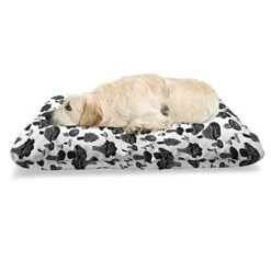 Ambesonne Mushroom Pet Bed, Fresh Raw Cuisine Food Plants Vegan Themed Woodland Monochrome Print, Chew Resistant Pad For Dogs And Cats Cushion With Removable Cover, 24" X 39", Charcoal Grey And White