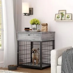 Furniture Dog Crates For Small Dogs, Particle Board Dog Kennel Dog Crate End Table, Nightstand Design Dog Cage With 1 Drawer & Storage Space (Brown) -Zoomie Shop 510 373JCL. AC