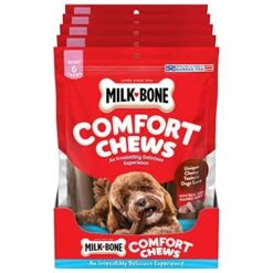 Milk-Bone Mini Comfort Chews, Dog Treats With Unique Chewy Texture And Real Beef, 6 Mini Chews (Pack Of 5)