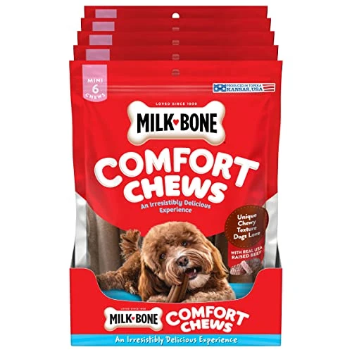 Milk-Bone Mini Comfort Chews, Dog Treats With Unique Chewy Texture And Real Beef, 6 Mini Chews (Pack Of 5) 1 Milk-Bone Mini Comfort Chews, Dog Treats With Unique Chewy Texture And Real Beef, 6 Mini Chews (Pack Of 5)