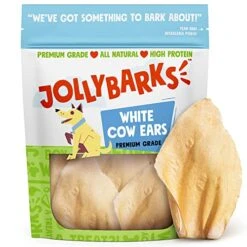 JollyBarks White Cow Ears For Dogs, Rawhide Free Dog Chews Long Lasting Dog Treats For Medium Dogs, Healthy Dog Treats For Large Dog | Cow Ear Dog Chew Treats All Natural Dog Treats Small Dogs (12 Pk)