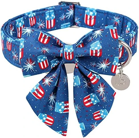 UP URARA PUP Summer Dog Collar With Bow Tie, Cotton Cute Bowtie Dog Collar, Summer Bowtie Collar For Small Boy Girl Dog, Comfortable Blue Dog Collar With Metal Buckle, S, Neck 10-16in 11 UP URARA PUP Summer Dog Collar With Bow Tie, Cotton Cute Bowtie Dog Collar, Summer Bowtie Collar For Small Boy Girl Dog, Comfortable Blue Dog Collar With Metal Buckle, S, Neck 10-16in - Image 11